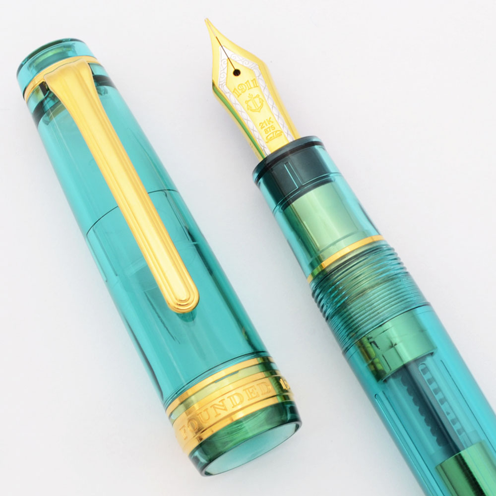 Sailor Pro Gear Wancher Fountain Pen - Aqua Blue w Gold Trim, 21k
